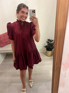 Puff Slv Burgundy Dress
