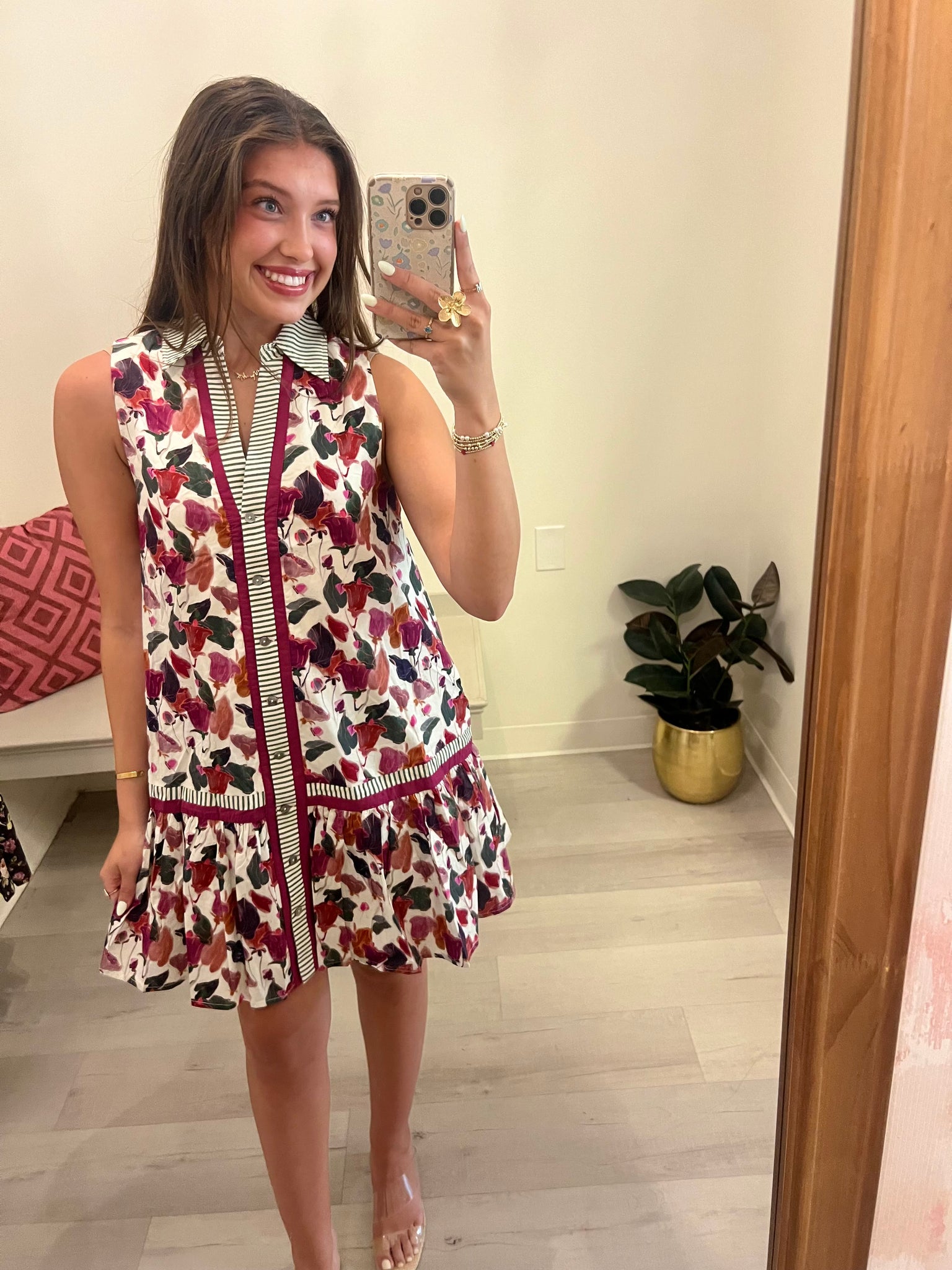 Jeweled Floral Flounce Dress