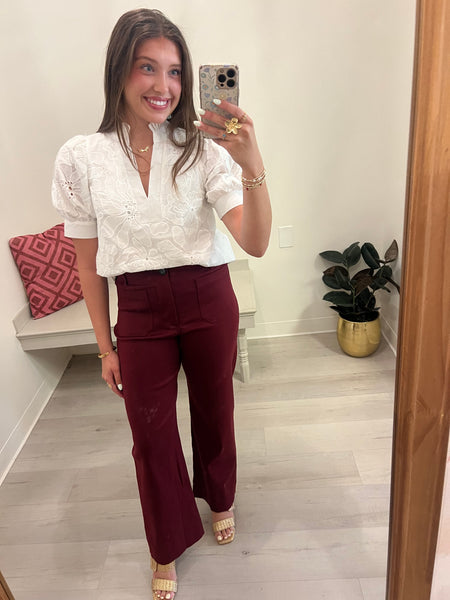 Floral Embroidered SS Top Wht