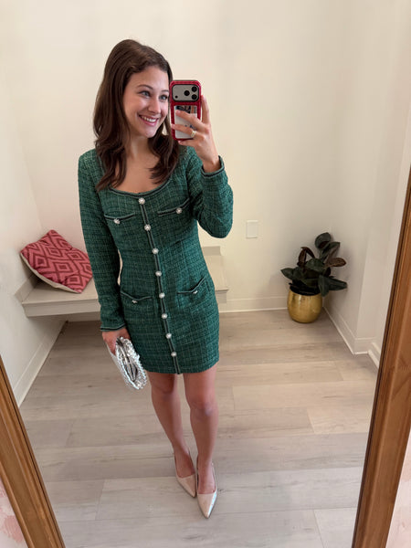 Holiday Tweed LS Dress Green