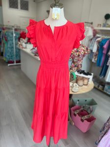 Kammy Red Flutter Sleeve Dress