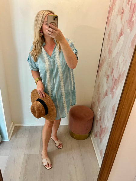 Round Top Embroidered Shirt Dress