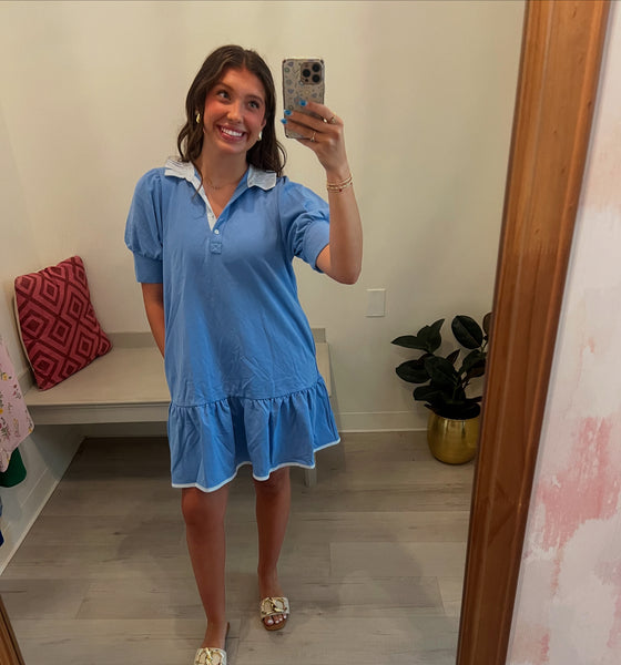 Coastal Chic Ruffle Collar Dress