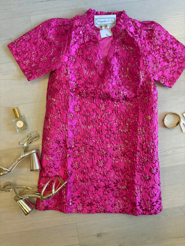 Cecily Pink Brocade Shift Dress