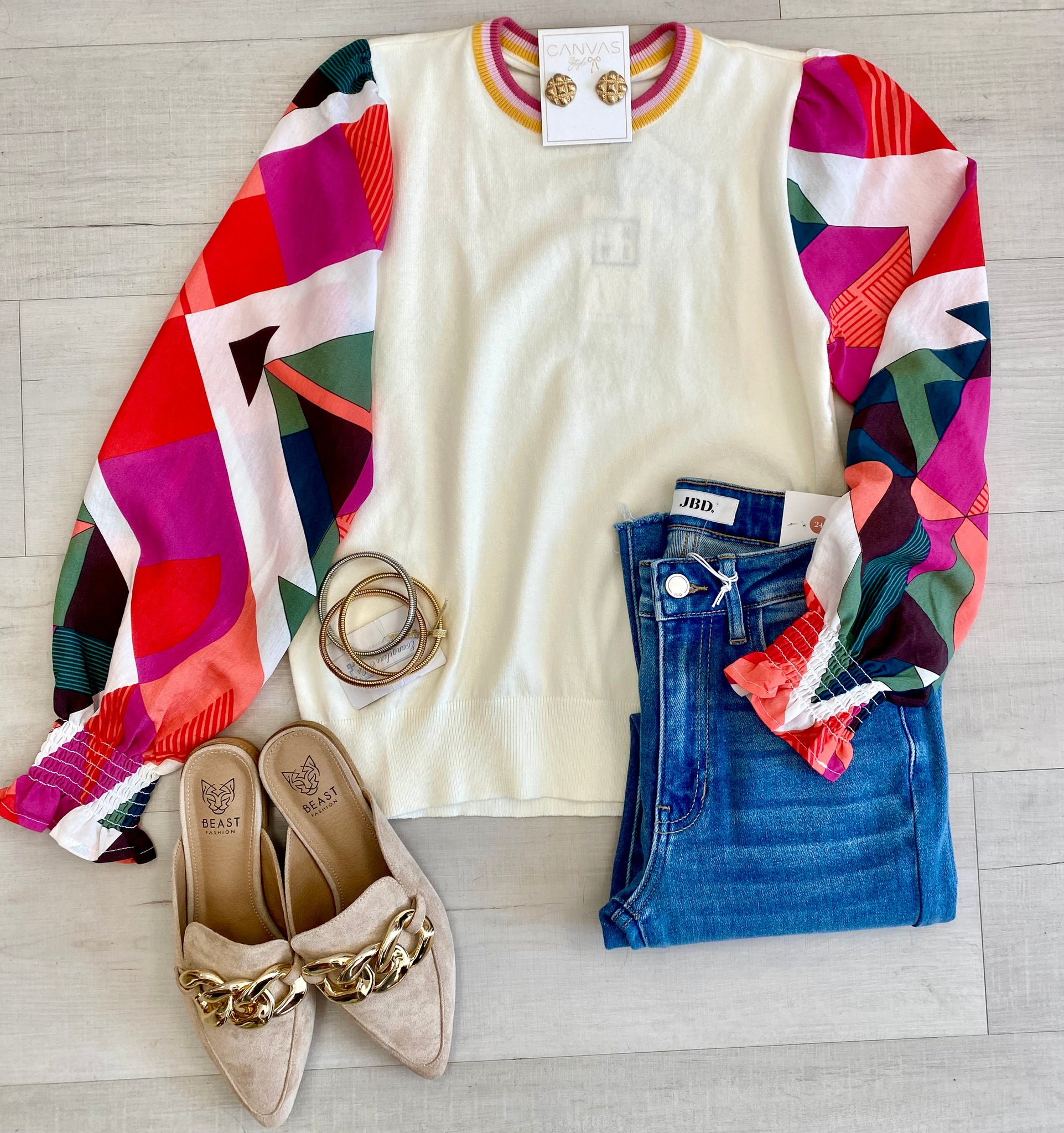 Printed Sleeve Knit Blouse
