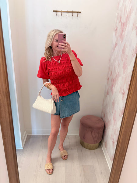 Smocked Cotton Top Red
