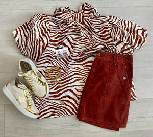 Brown Tiger Bubble Sleeve Top