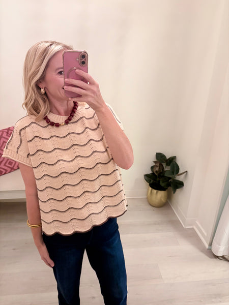 Stevie Striped Drop Slv Top Taupe