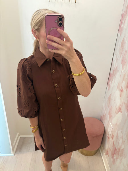 Brown Denim Button Up Dress