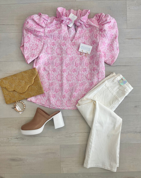 Sara Ruched Sleeve Floral Top