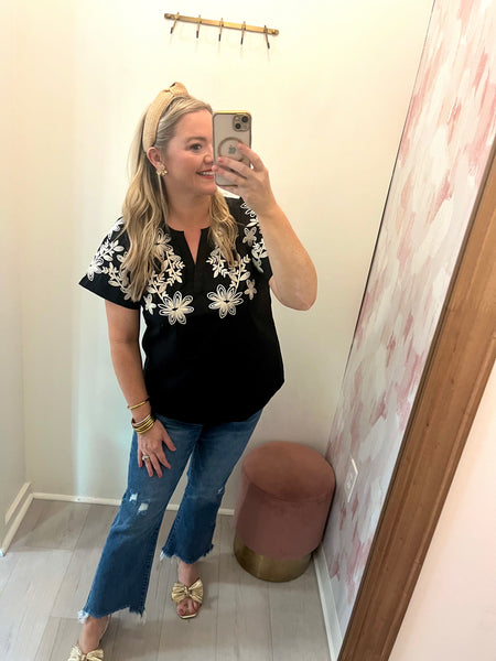Timmie Embroidered Black Blouse