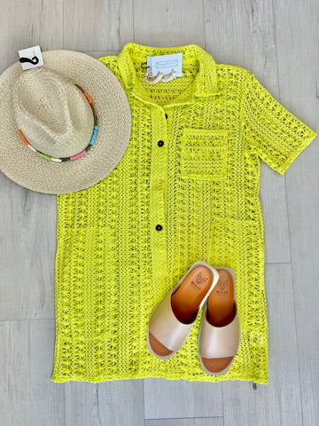 Crochet Dress CoverUp-Neon Yellow