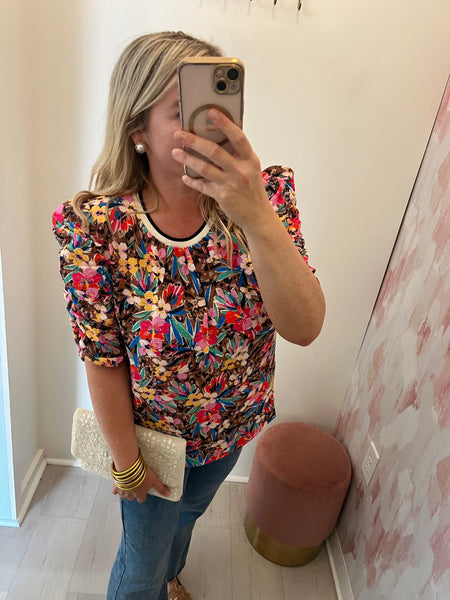Delia Flower Scoop Neck Blouse