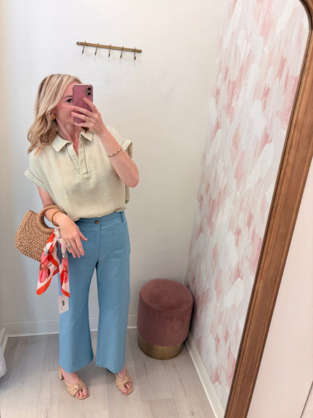 Lola Sage V Neck Top