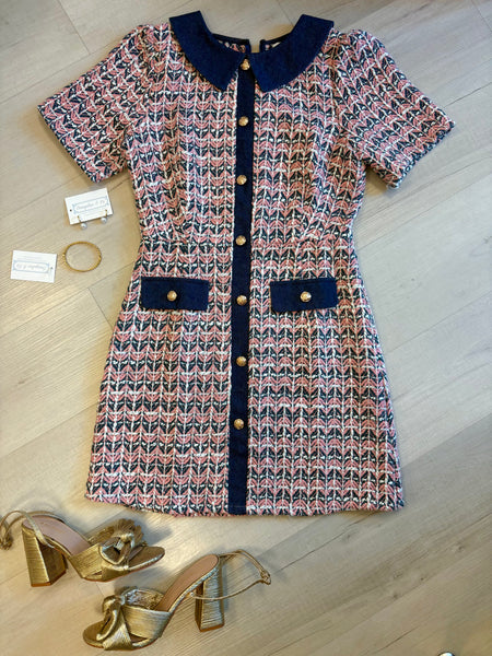 Abbie ButtonUp Tweed Dress Rose