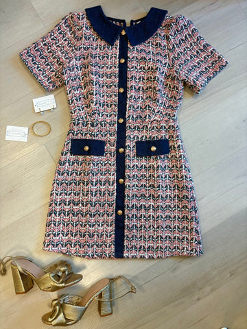 Abbie ButtonUp Tweed Dress Rose