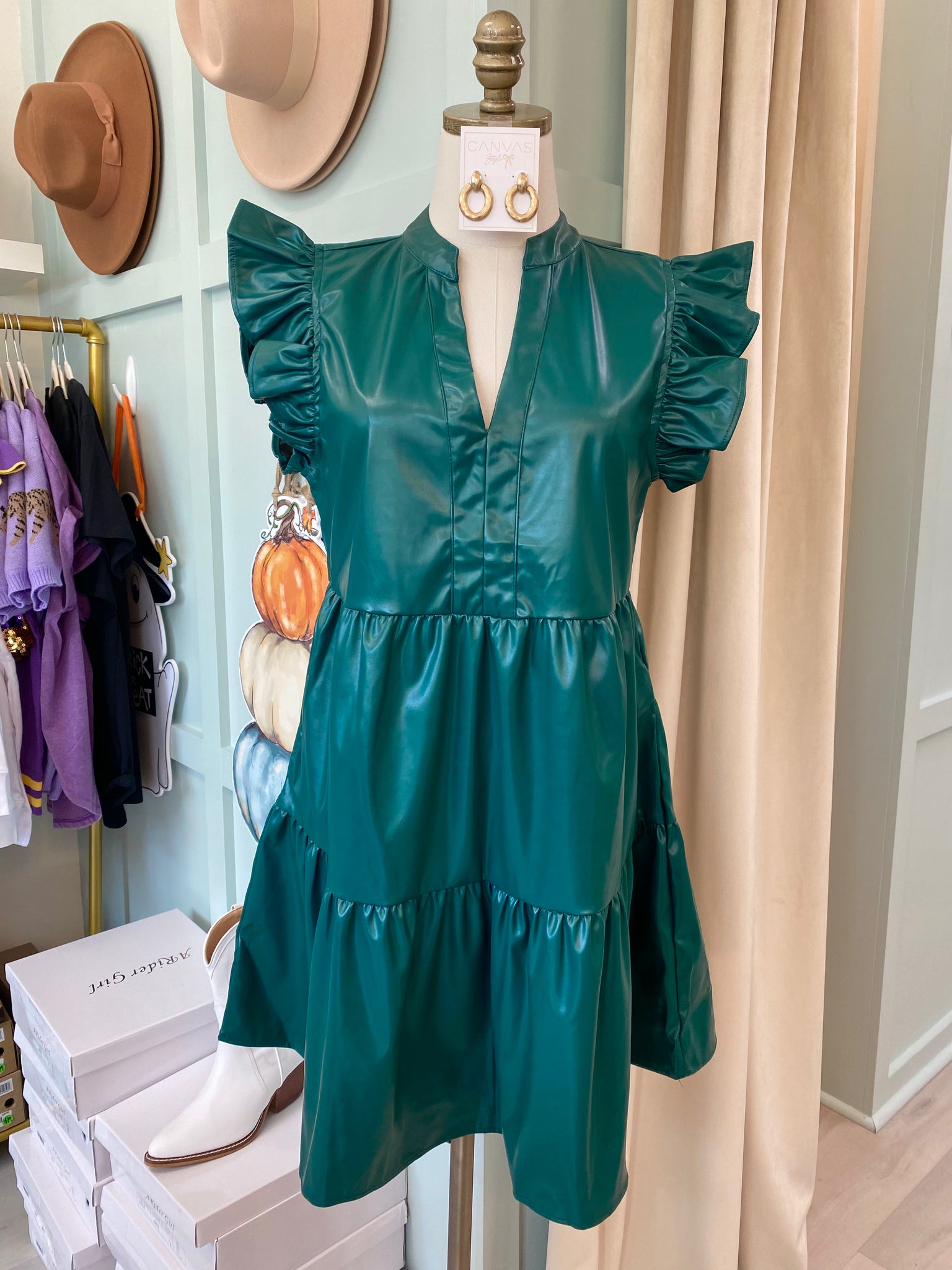 Hunter Green Leather Dress
