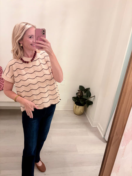 Stevie Striped Drop Slv Top Taupe