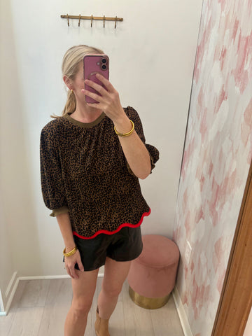 Falling For Cheeta SS Velvet Top