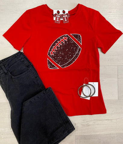 Red w/ black sequin football tee