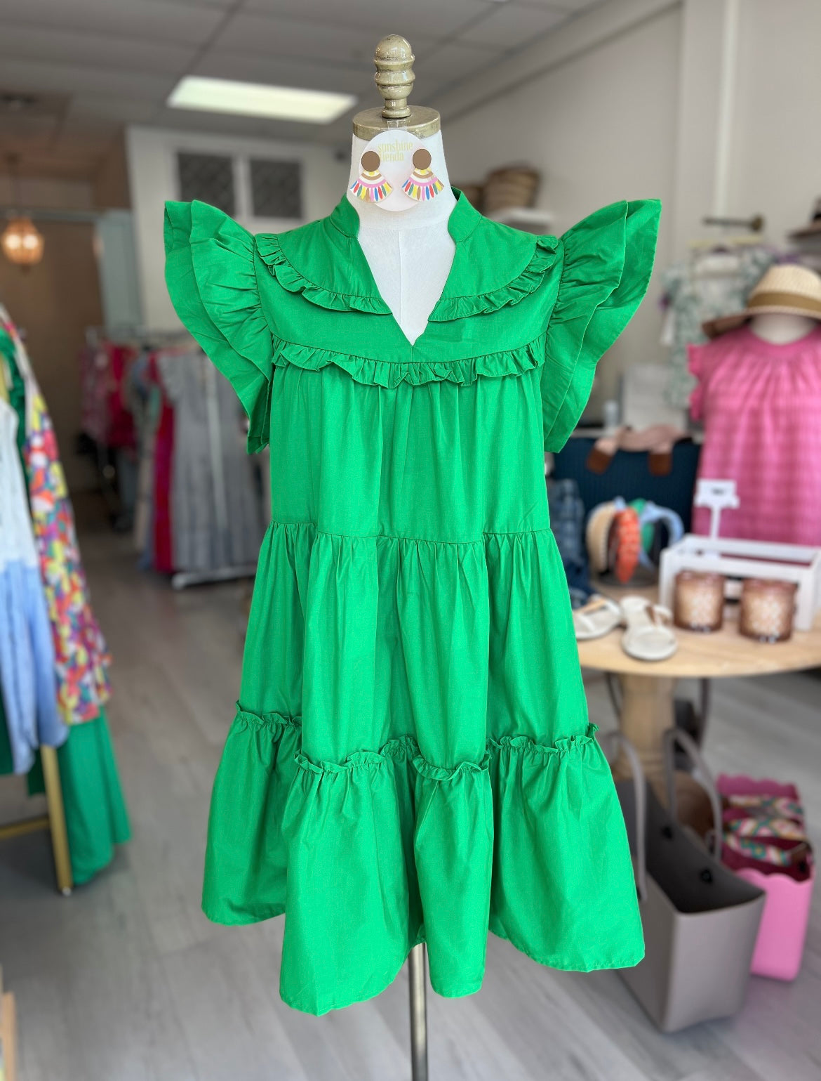Kat Flutter Slv.Dress Green
