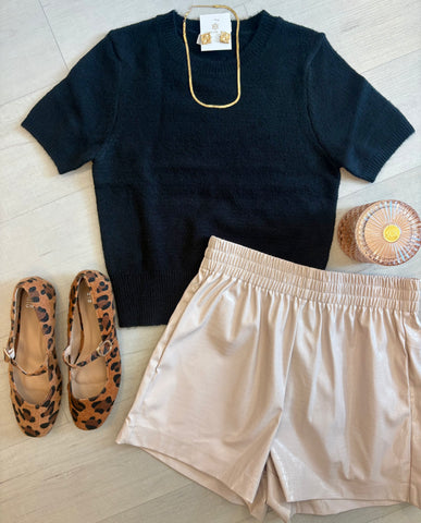 Puff Slv Knit Sweater Blk