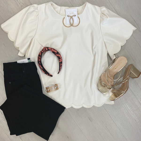 Cream Scalloped Leather Top
