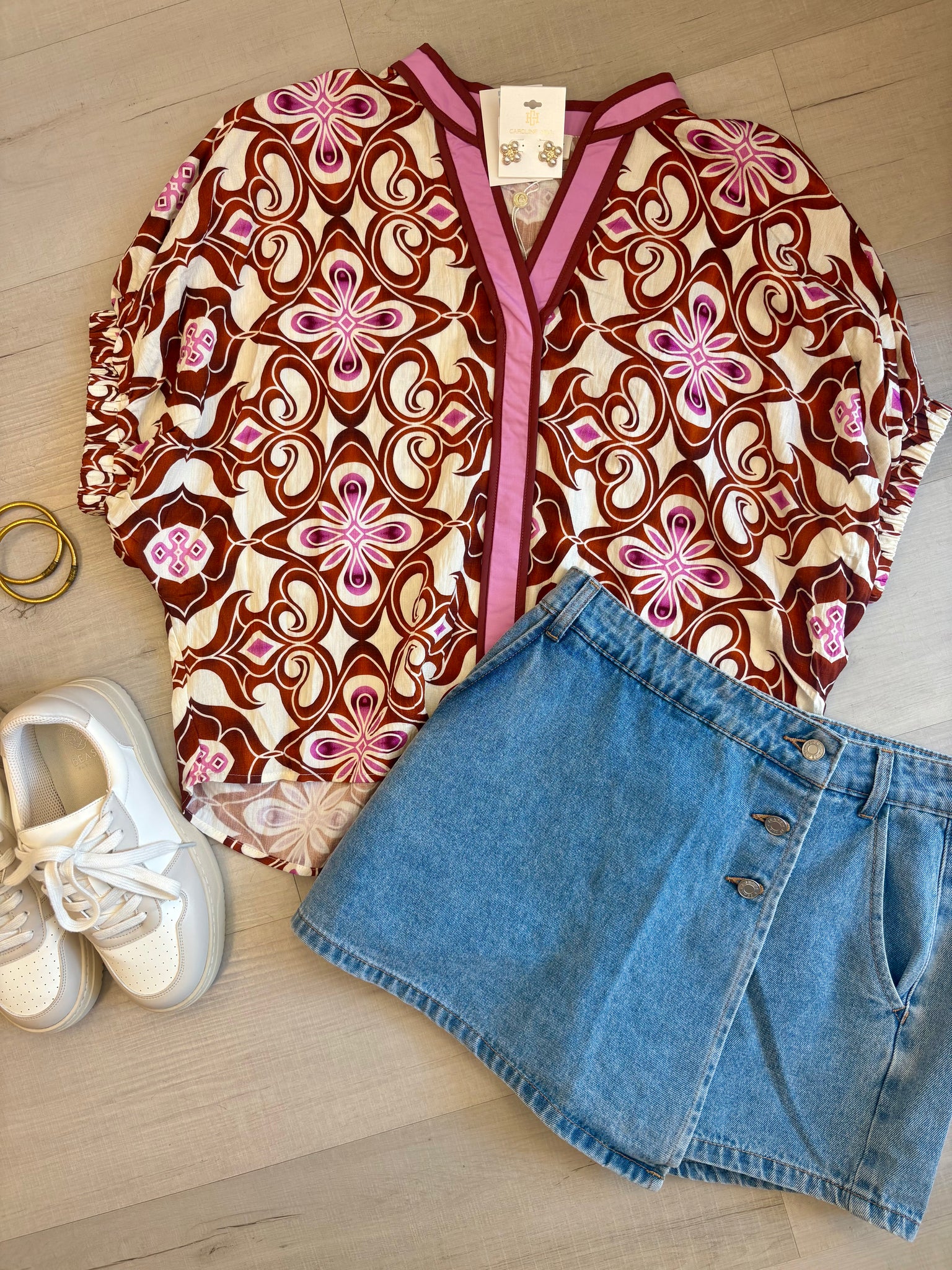 Lyla Absract Print Top Pink/Tan