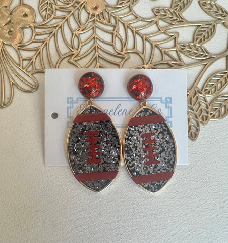 Acrylic Football Earrings Pewter/Red