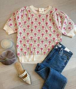Fall Ready Floral Print SS Sweater