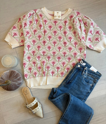 Fall Ready Floral Print SS Sweater