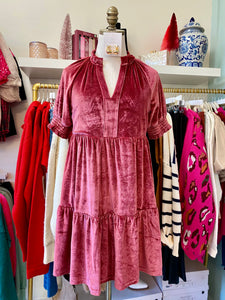 Pink Velvet Tiered Dress