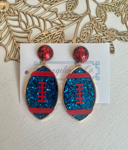 Acrylic Football Earrings Bl&Red
