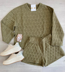 Olive Quilted LongSleeve/Short Set