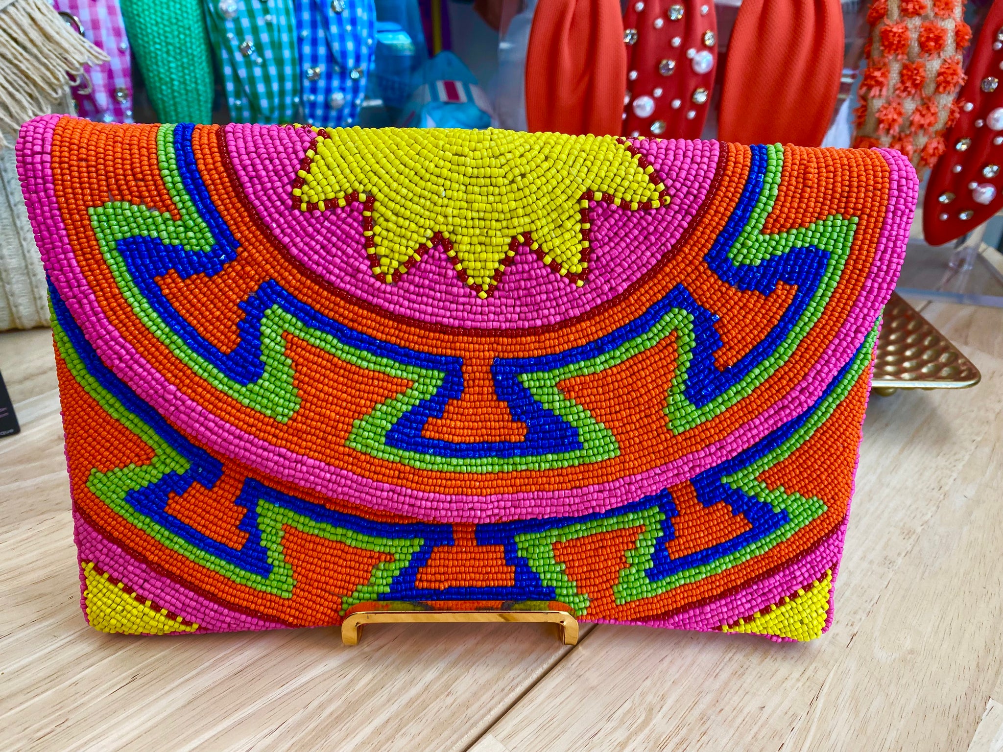 Neon Multi Color Beaded Clutch