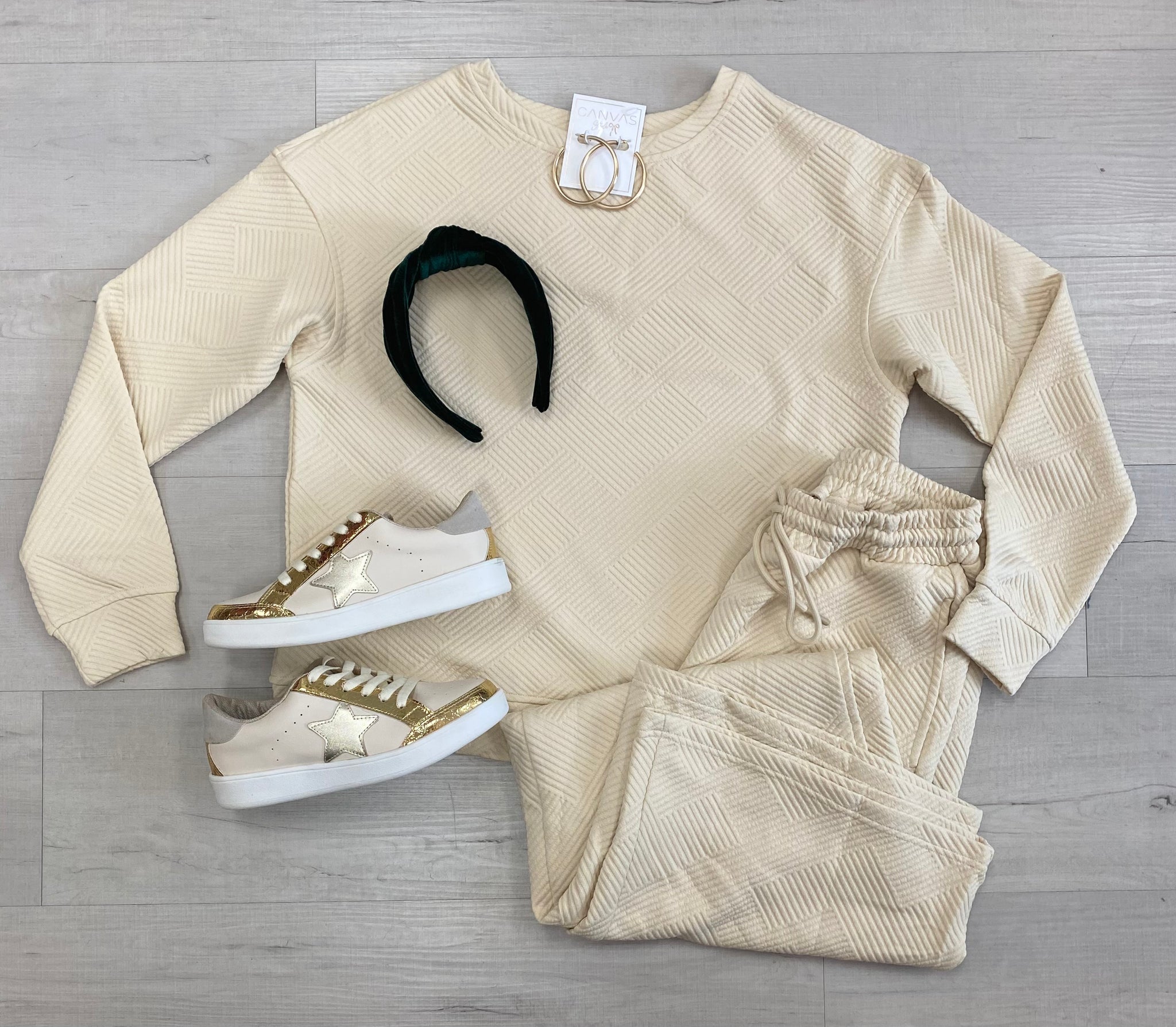 Long Sleeve Pant Set Cream