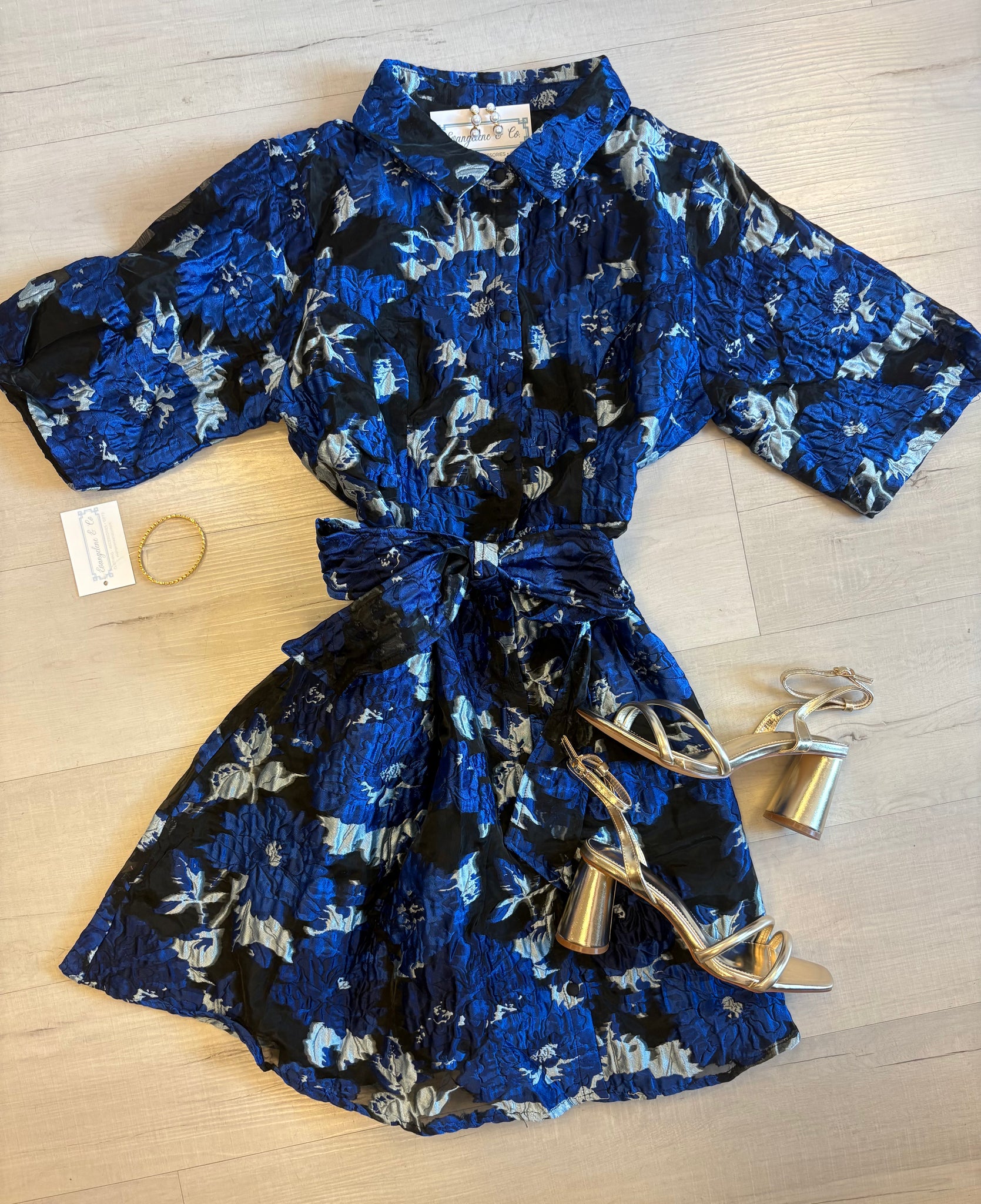 Mia Brocade Tie Waist Cocktail Dress