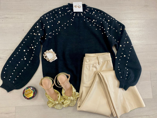 Pearl Detailed Black Sweater