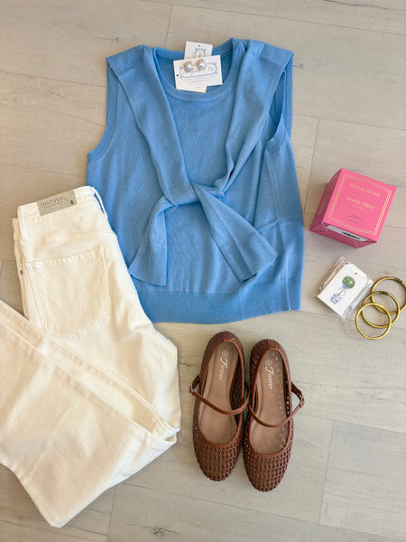 Tiff Slvless Layered Cardigan Blue