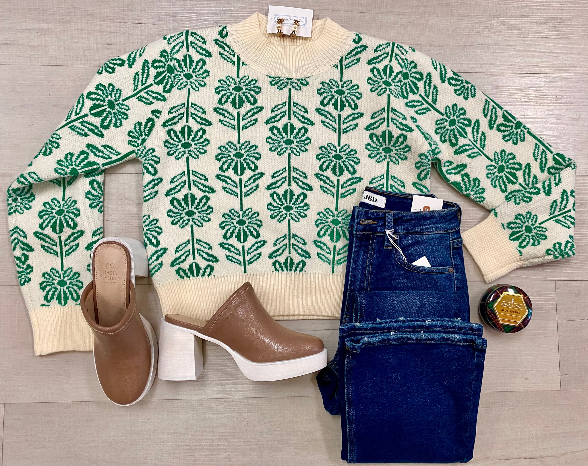 Bright Green Floral Sweater