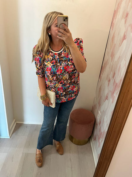Delia Flower Scoop Neck Blouse