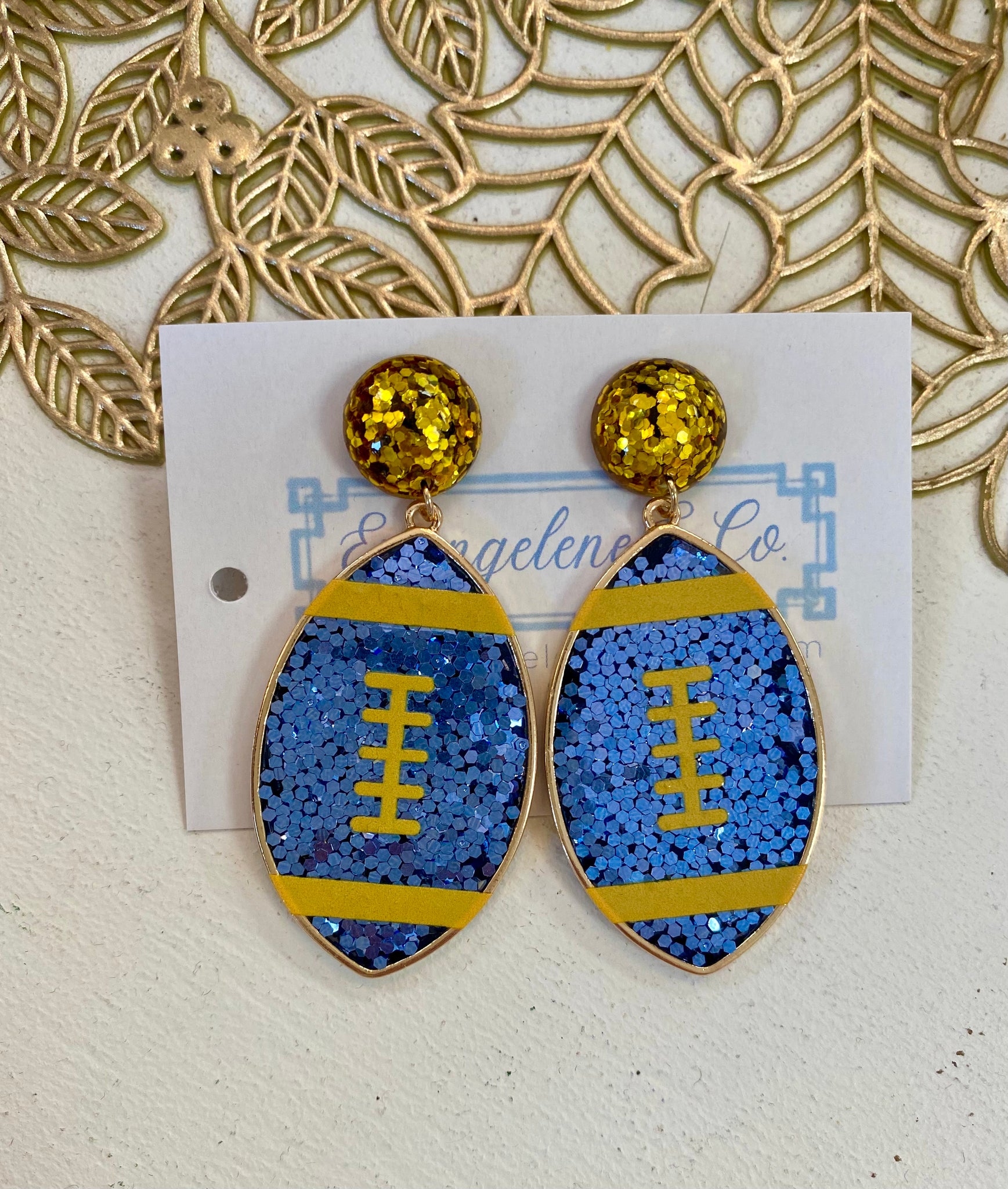 Acrylic Football Earrings Bl&Yellow