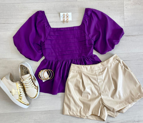 Purple Pleated Front Blouse