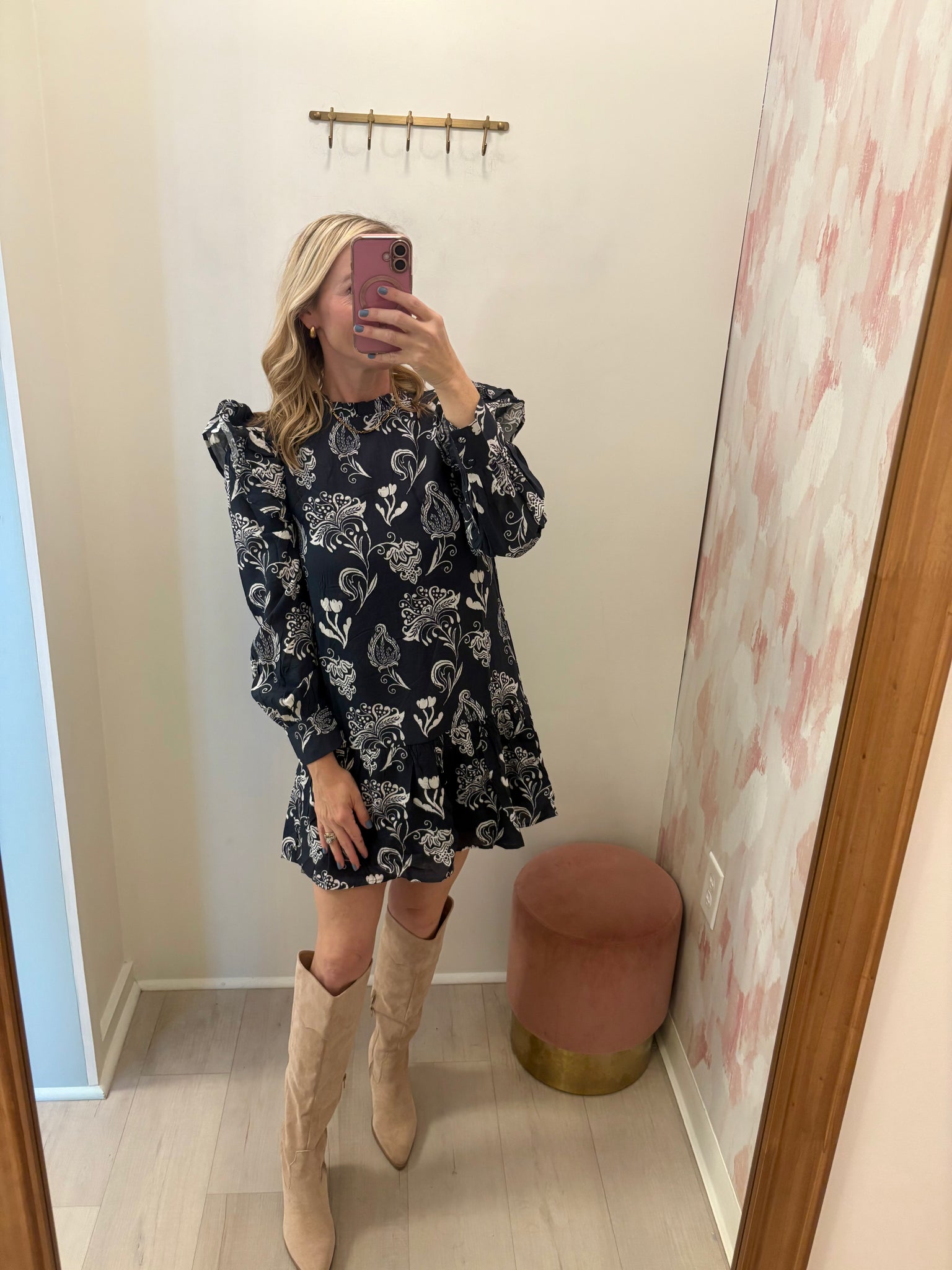 Ali LS Ruffle Detail Dress Blk