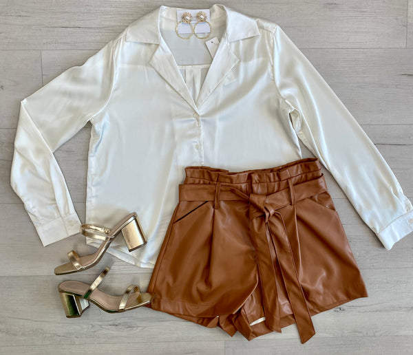 Cognac Paperbag Leather Short