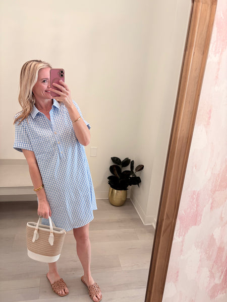 Blue Gingham Shift Dress
