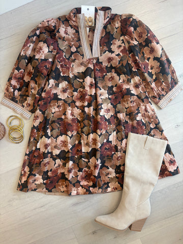 Fall Staple Floral Dress Brown/Tan
