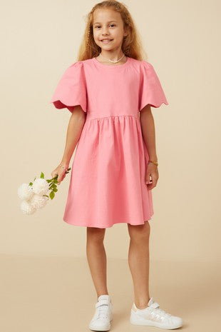 Girls Scalloped Slv ALine Dress