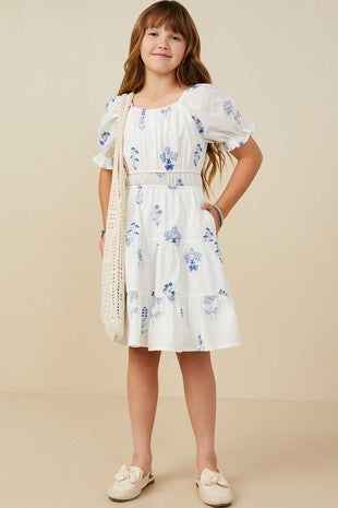 Girls Wispy Floral Dress Blue/White