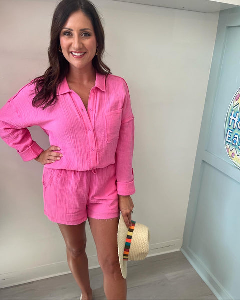 Gauze Button Down Top/ Short Set